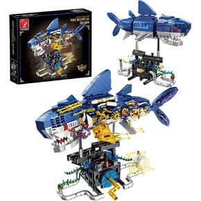 TYCOLE Mechanical Shark Building Set,Sea Animal Toy Kit with Rotatable Function and Display Stand,Creative STEM Toy Compatible with Legos,Christmas Birthday Gift for Adults and Kids 8-12(699PCS)