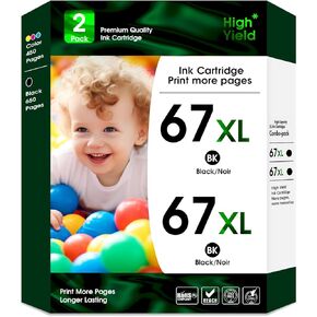 67XL Black Ink Cartridge Replacement for HP Ink 67 for 67xl hp Printer Ink (Black 2-Pack) Woks for DeskJet 1255, 2700, 4100 Series 4155, 2700e, 4155e, 2755e, Envy 6000, 6400, Series 6055e 6455e