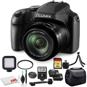Panasonic Lumix DC-FZ80D Digital Camera (DC-FZ80DK) - Bundle - with 256GB Memory Card + LED Video Light + DMW-BMB9 Battery + Digital Flash + Soft Bag + 12 Inch Flexible Tripod + Cleaning Set + More