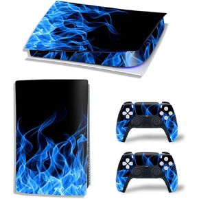 Full Body Vinyl Decal Cover for PS5 Digital Edition Console & Controllers - Blue Fire