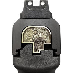 Milspin Slide Back Plate Compatible with Smith and Wesson M&P M2.0 Full Size and Compact and M&P Standard Full Size and Compact | Deep Engraved | Veteran Made in USA (Brass 3D Spartan Helmet)
