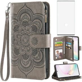 Asuwish Compatible with Samsung Galaxy Note 10 Plus Glaxay Note10+ 5G Wallet Case and Tempered Glass Screen Protector Card Holder Cell Phone Cover for Gaxaly Note10 + Notes 10+ Ten Not S10 10Plus Grey