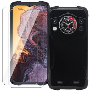 Case for Cubot KingKong 9 + [2 Pack] Glass Screen Protector Tempered Film - Transparent Silicone Soft Flexible Bumper Shockproof TPU Protective Cover Shell for Cubot KingKong 9 (Black)