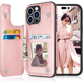 Tekcoo Wallet Case Compatible for iPhone 14 | 2022 | 6.1 inch Minimalist Luxury PU Leather ID Cash Credit Card Holder Slots Magnetic Closure Kickstand Folio Flip Slim Protective Cover - Rose Gold