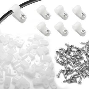 Uenhoy 100 Pcs 1/4" R-Type Cable Clamps Wire Clips, Nylon P-Type Screw Mounting Cord Fastener Clips for Wire Management, Screws Included, White Rope Light Clips