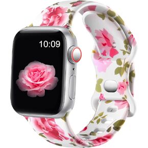 Easuny Compatible with Watch Band 38mm 40mm 41mm 42mm 44mm 45mm 49mm for Women, Butterflies Print Soft Silicone Floral Fadeless Wristband Sport Strap for Watch SE Series 9 8 7 6 5 4 3 2 1 Ultra