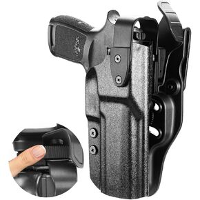 WARRIORLAND P320 Duty Holster Level II Retention w/Hook Guard & Rotating Hood: Sig Sauer P320 Compact M18 & P320 Full Size M17, Outside Waistband Holster Sig P320, Adj. Retention & Ride Height, Right