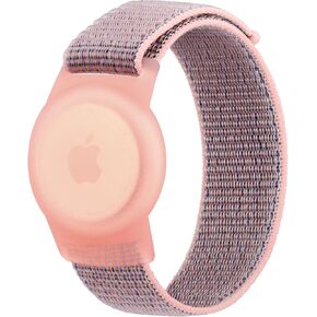 Meliya Nylon AirTag Bracelet for Kids, Airtag Wristband Compatible with AirTag Holder Case, Adjustable Anti Lost Wristband for Toddler Baby, Boys, and Girls, Elders (Pink Sand, Small)