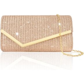 Larcenciel Clutch Purses for Women, Shiny Pleated Sequin Envelope Evening Bags w/Chain, Formal Ladies Party Prom Handbag