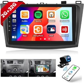 2G+32G Android Car Stereo for Mazda 3 2009-2013 Radio with Wireless Apple CarPlay Android Auto, 9" HD Touchscreen GPS Navigation Head Unit Bluetooth Radio FM/RDS WiFi Mirror Link SWC Backup Camera