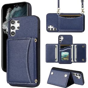 Wallet Cover for Samsung Galaxy S21 Ultra 5G with Shoulder Strap 6 Card Slots Thin Slim Flip Purse Credit Card Holder Stand Minimalist Phone Case S21ultra 21S S 21 21ultra G5 Girls Women Blue