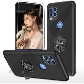 Kickstand Case for Motorola Moto G Stylus 5G,Military Shockproof Bumper Tough Armour Protective Phone Cover with 360° Rotate Magnetic Ring Stand,1*Screen Protector,Black