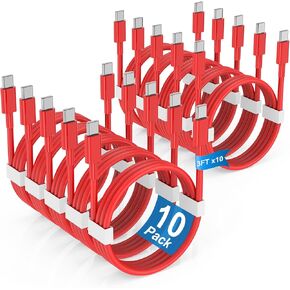 10-Pack USB C to USB C Charger Cable,USB C Charger Fast Charging Cable Bulk 3FT 60W Fast Charging Cord Type C for iPhone 16 15 Pro Max Plus,iPad,MacBook,Samsung S24 S23 Ultra