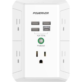Surge Protector with 4 USB Ports - Multi Outlet Extender for Home, School and Office - ETL Listed, White