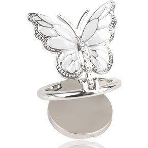 Cell Phone Ring Holder White Butterfly Phone Grip Bling Phone Ring Holder Grip 360°Rotation Phone Finger Ring Adjustable Phone Grip Stand Metal Phone Grips for Back of Phone White 1 PCS