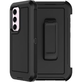 RubCase for Samsung Galaxy S23 Plus Case with 2X Screen Protector, Dual Layer Bumper Cover with Belt Clip Holster & Kickstand, Full Body Heavy Duty Phone Case for Galaxy S23+ Plus 5G (Black/Orange)