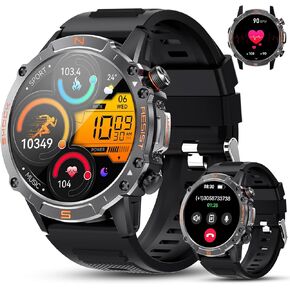 WalkerFit Rugged Smart Watch for Men- Answer/Dial Calls,Waterproof Fitness Watch with Health Monitor,110+ Sport Modes,Military Smart Watch for iPhone/Android,1.43" AMOLED Always-on Display,Black Round