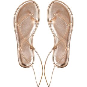 GORGLITTER Women's Metallic Lace Up Flat Sandals Strappy Open Toe Thong Sandals Tie Up Slides