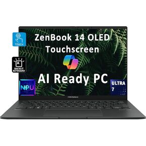 ASUS ZenBook 14 Pro OLED Q425 Business Laptop (14" FHD+ Touchscreen, 100% DCI-P3 500 nits, Intel Ultra 7 155H (> i7-13700H), 16GB LPDDR5X-7467MHz, 1TB SSD) AI PC, Backlit, FHD Webcam, Win 11 Pro, Grey