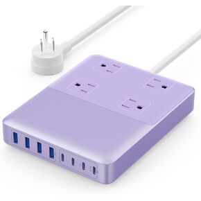 12-in-1 Charging Station USB C Power Strip with 5ft Cord,105W GaN IV USB C Charger Block,4 AC Outlets,4 USB-A,4 USB-C for MacBook,iPhone 16/15/14,Fast Charging Desktop Charger for Office,Home (Purple)