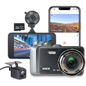 4" IPS Touchscreen WiFi Dash Cam, Free 64GB Card, 170° Wide Angle, Real 2K Front & Rear Dual Car Camera, Night Vision, HDR, Collision Sensing, Motion Detection, 24 Hours Parking Monitor