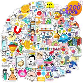 200PCS Science Stickers Bulk, Chemistry Biology Physics Geology Natural Science Stickers for Kids Student Teacher Laboratory Decals for Laptop Science Party Favor Decor