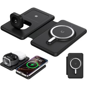 3 in 1 Charging Station for Apple,Travel Charger for Multiple Devices for iPhone,Foldable Magnetic Charger for iPhone 16 15 14 13 12 pro max&AirPods 4/3/Pro/Pro 2&Apple Watch（Black）