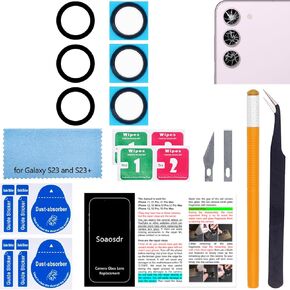 2PCS Soaosdr Original Back Rear Camera Lens Glass Replacement for Galaxy S23 6.1 inch and S23 Plus 6.6 inch with Lens Protective Film+pre-Installed Adhesive+Reparing Toolkit+Installation Manual