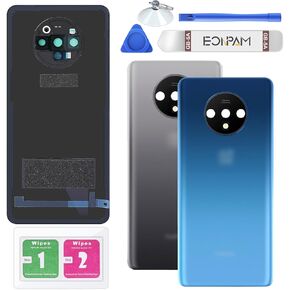 Back Glass Replacement for OnePlus 7T Back Cover Rear Housing with Camera Lens + Repair Tool Kit Genuine Rear Glass (Silver)