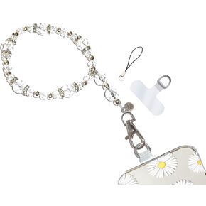 Hidden Hollow Beads Wrist iphone strap tether tab wristlet anti-drop hands free fits smart phone cases Apple Samsung Google universal accessories (Crystal)