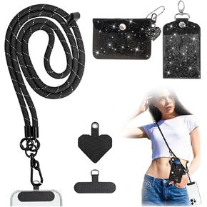 Phone Lanyard Crossbody Cell Phone Strap with Cute Glitter Detachable Wallet + Card Holder for Women & Girls