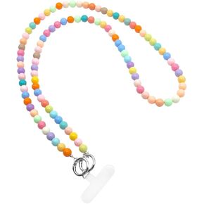 Cellphone Crossbody Strap Beaded Cell Phone Lanyard Cute Strap for Women With Patches Compatible with Most Phones (Candy Beads A)