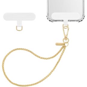 MoKo Metal Phone Wrist Strap, Universal Phone Charm Phone Lanyard with Tether Tab, Detachable Hands-Free Cell Phone Wristlet Strap for iPhone, Most Smartphones, Gold