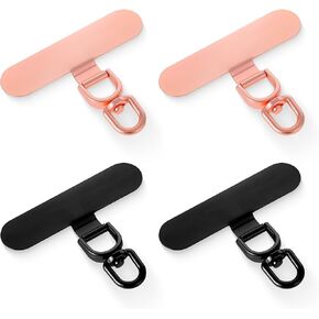 Phone Tether Tab 360° Rotatable Cell Phone Lanyard Patch Universal Metal Phone Lanyard Tab No Sticky Phone Strap Replacement Part for Most Full Coverage Phone Cases (Rose Gold/Black, 4 Pcs)