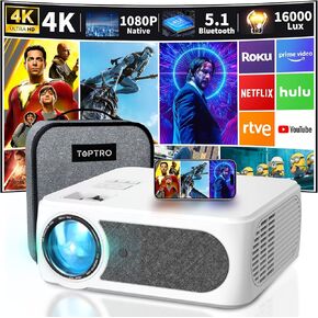 جهاز عرض مع WiFi و Bluetooth ، 2024 تم ترقيته X3 Outdible Properable Projector 4K مدعوم ، 16000lumens ، تصحيح 4D/4P Keystone ، جهاز عرض الفيلم البصري بالكامل متوافق مع HDMI/TV stick/PS5