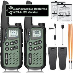 TH25 Rechargeable Walkie Talkies for Adults,2Pack FRS Walkie Talkies Rechargeable 3 Miles with Type-C Charging Cable,Flashlight,NOAA Two Way Radio for Outdoor,Family,Camping (Green)
