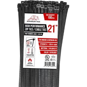 14-inch Black Zip Ties Heavy Duty UV Resistant Nylon Cable Ties, 120lb Tensile Strength, 100-Pack - Durable Wire Ties, Heavy Duty Tie Straps Indoor and Outdoor Cable Management Solution by ARMOUR TIES