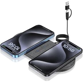 Dual 20W Wireless Charging Pad, 2 in 1 Fast Wireless Charger Mat Compatible with iPhone 16 15 14 13 12 11 Pro Max XS XR 8plus,Samsung Galaxy S24/S23/S22/S10,Note20/10, Air pods Pro/Galaxy Bus (Gary)