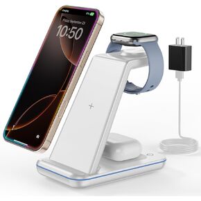 3 in 1 Wireless Charging Station, Wireless Charger Stand for Multiple Apple Devices, Wireless Charger for iPhone 16 15 14-11 Pro Max XS XR 8, Apple Watch 9 8 7 6 SE 5 4 3 2, Air Pods 3/2/Pro