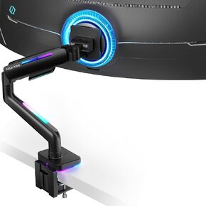 Ultrawide Monitor arm for 17-49'' Heavy Duty Screen up to 44lbs, Gas Spring Single Monitor Arm with RGB Light, Adjustable Gaming Computer Monitor Arm for Desk