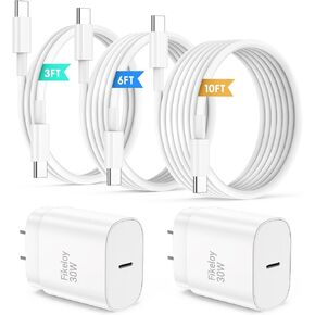 iPhone 16 15 Pro Max Charger Fast Charging USB C Charger Block, 30W USB-C Charger with 3/6/10FT Type C Fast Charging Long Cable Cord for iPhone 16/16 Pro Max/15/15 Pro Max/15 Plus/iPad GalaxyS24