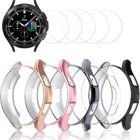 Simpeak 5Pack Screen Protector Compatible with Samsung Galaxy Watch 4 Classic 42mm 2021 Released, Soft Bumper Case Replacement for Galaxy Watch4 Classic 42, 5x Anti-Bubble Glass Film, 5x Back Case