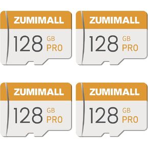 ZUMIMALL 128GB SD Card for Outdoor Security Cameras - 4-Pack, High-Speed, Local Storage, Compatible with ZUMIMALL Cameras for Reliable Video Recording and Playback