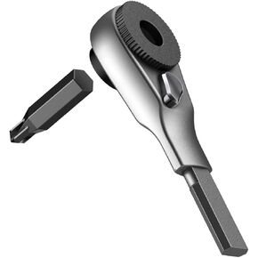 GALVANOX Flat-end Ratchet Driver Designed for Leatherman Models - Compatible with Multi-tool Flat Bit Kits and Standard 1/4" Hex Bits (Brushed Steel)