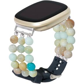 C&L Accessories Bands Compatible with Versa 3 Bands/Versa 4 Bands/Sense 2/Sense Bands Beaded Stone Adjustable Silicone Bracelet