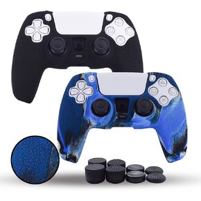 Grips متوافقة مع الجلد PS5 وحدة تحكم ، قبضة السيليكون لـ PlayStation 5 وحدة تحكم الغطاء المضاد للانزلاق لوقاية وحدة التحكم PS5 -pack2 مع 8pcs pro thumb grips -black camoublue in Kuwait