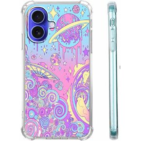 Hippie Girl Case for iPhone 16 Plus,Aesthetic Trippy Groovy Pattern,Cute Soft TPU Bumper Case Compatible with iPhone 16 Plus,6.7"