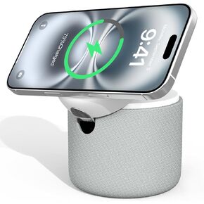 ANJANK Portable Bluetooth Speaker with Magnetic Phone Stand,15W Wireless Charging Station for iPhone 12-16 Max Pro Plus Mini, Hi-Fi Sound/30-Level Volume/Long Battery Life, Home Desk Bedside Gift Men