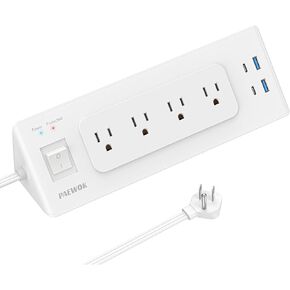 Flat Plug Power Strip Surge Protector, Electrical Outlet Extender with 4 Sockets 4 USB Ports, 1200 Joules Protection, 6.5ft Thin Extension Cord with Multi Outlets for Home Office Dorm, White