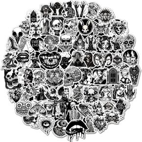 150Pcs Gothic Stickers, Waterproof Black and White Stickers for Laptop, Journal, Kindle, Skateboard, Water Bottle, Computer, Motorcycle, Cool Punk Decals Retro Skull Stickers for Teens and Adults
